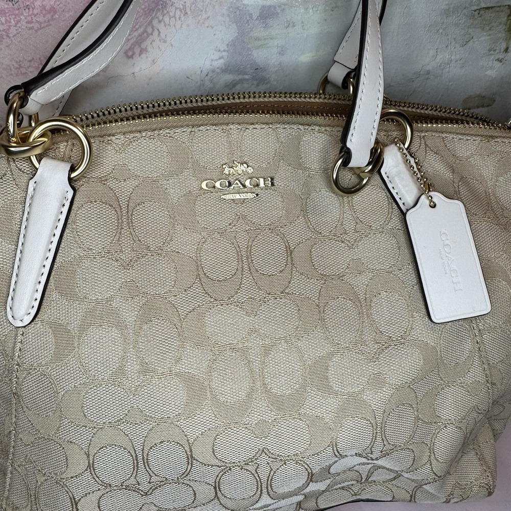 New Coach Leather 2 way Handbag Light Beige Auth Women Gift Crossbody White - Picture 2 of 8